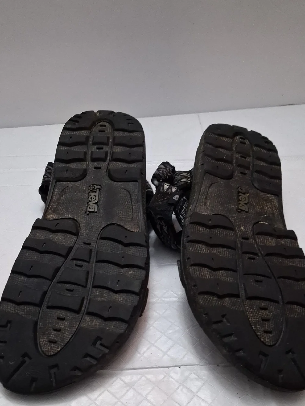 Teva Size 10 men's sandal in black, gray strap with velcro adjustable strap.